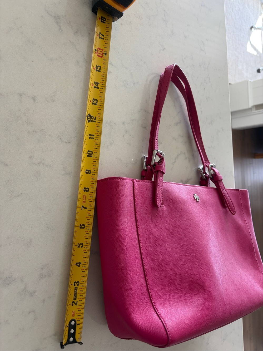 Tory Burch Magenta Leather Tote with Double Straps - Picture 13 of 16